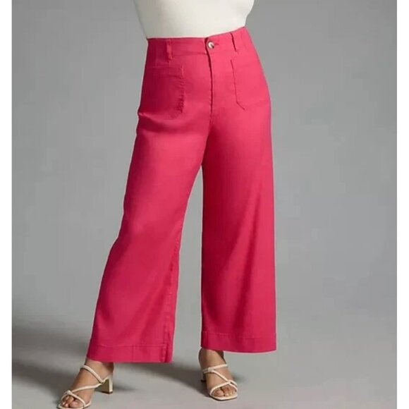 Maeve Anthropologie The Colette Linen Blend Wide-Leg Crop Size 27 Tall Geranium - Picture 4 of 8